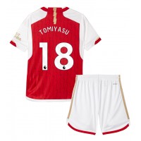Camisa de Futebol Arsenal Takehiro Tomiyasu #18 Equipamento Principal Infantil 2023-24 Manga Curta (+ Calças curtas)